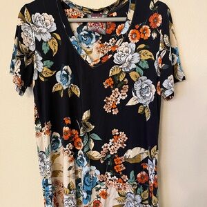 Johnny Was Black Floral V-Neck Top